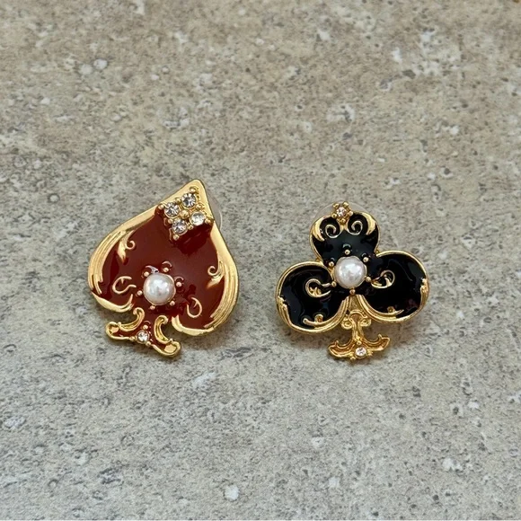 💖4/$30 NEW mismatched Elegant Gold and Black/Red Pearl Earrings - Picture 3 of 7